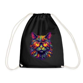Chat coloré avec des lunettes - Sac de sport léger - noir - Devant