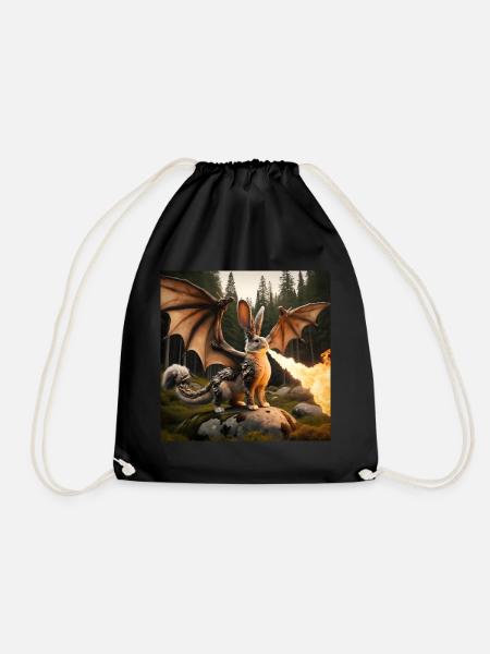 Fire Breathing Bunny Dragon #16 - Drawstring Bag - black
