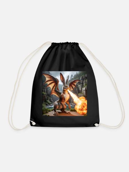 Fire Breathing Bunny Dragon #09 - Drawstring Bag - black
