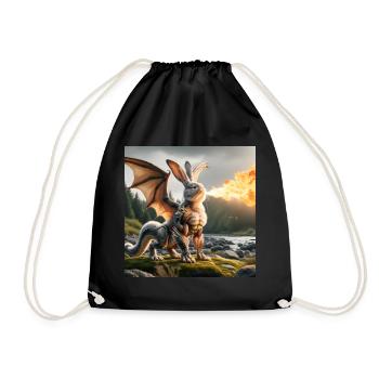 Fire Breathing Bunny Dragon #05 - Drawstring Bag - black - Front