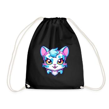Hantilly Tiffany Cat Watercolor Cartoon Kawaii - Drawstring Bag - black - Front