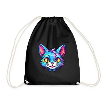 Pixie Bob Cat Breed Watercolor Cartoon Kawaii Pet - Drawstring Bag - black - Front