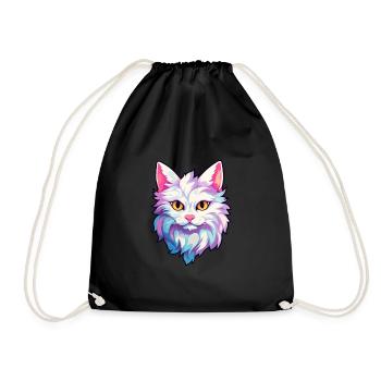 Turkish Angora Cat Breed Watercolor Cartoon Kawaii - Drawstring Bag - black - Front