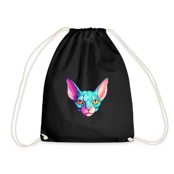 Sphynx Cat Breed Watercolor Cartoon Kawaii Pet - Drawstring Bag - black - Front