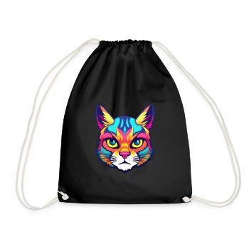 German Rex Cat Breed Watercolor Cartoon Kawaii Pet - Drawstring Bag - black - Front