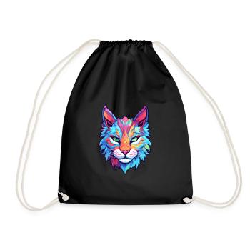 Eurasische Luchskatze Rasse Aquarell Karikatur Kawaii - Turnbeutel - Schwarz - Vorne