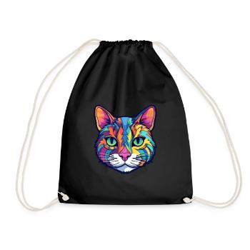 American Wirehair Cat Watercolor Cartoon Kawaii - Drawstring Bag - black - Front