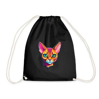 Chat abyssin à poil court aquarelle dessin animé Kawaii - Sac de sport léger - noir - Devant