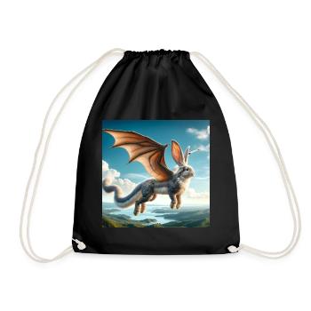 Flying Bunny Dragon #02 - Drawstring Bag - black - Front