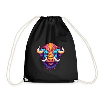 Buffalo Colorful Watercolor Cartoon Kawaii Animal - Drawstring Bag - black - Front