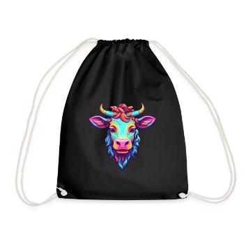 Vache Aquarelle Colorée Dessin Animé Kawaii Animal - Sac de sport léger - noir - Devant