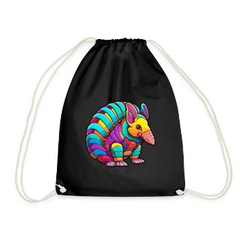 Armadillo Colorful Watercolor Cartoon Kawaii Anima - Drawstring Bag - black - Front