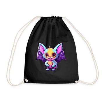 Fledermaus buntes Aquarell Cartoon Kawaii Tier - Turnbeutel - Schwarz - Vorne