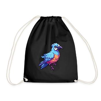 Blue Jay Colorful Watercolor Cartoon Kawaii Animal - Drawstring Bag - black - Front
