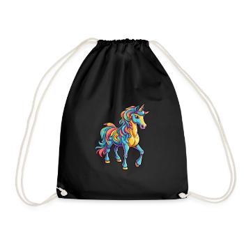 Unicorn Colorful Watercolor Cartoon Kawaii Animal - Drawstring Bag - black - Front