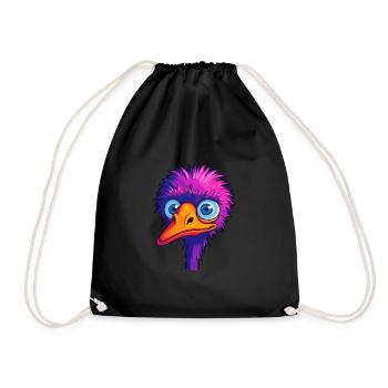 Ostrich Colorful Watercolor Cartoon Kawaii Animal - Drawstring Bag - black - Front