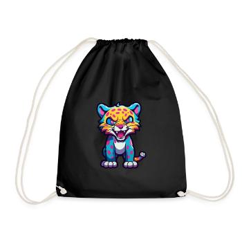 Jaguar Colorful Watercolor Cartoon Kawaii Animal - Drawstring Bag - black - Front