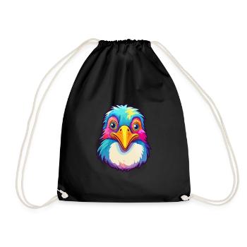 Penguin Colorful Watercolor Cartoon Kawaii Animal - Drawstring Bag - black - Front
