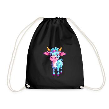 Vache Aquarelle Colorée Dessin Animé Kawaii Animal - Sac de sport léger - noir - Devant