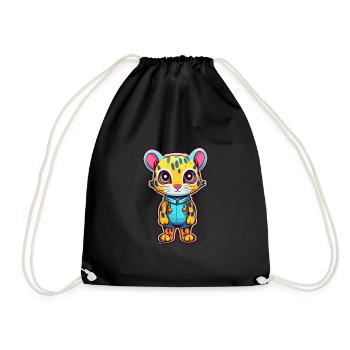 Ocelot Buntes Aquarell Cartoon Kawaii Tier - Turnbeutel - Schwarz - Vorne