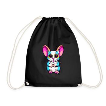 Sugar Glider Colorful Watercolor Cartoon Kawaii An - Drawstring Bag - black - Front