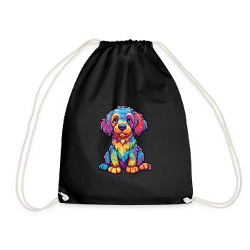 Hund Buntes Aquarell Cartoon Kawaii Tier - Turnbeutel - Schwarz - Vorne