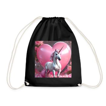 Unicorn pink heart - Drawstring Bag - black - Front