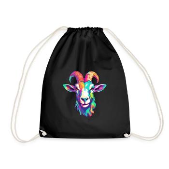 Goat Colorful Watercolor Cartoon Kawaii Animal - Drawstring Bag - black - Front
