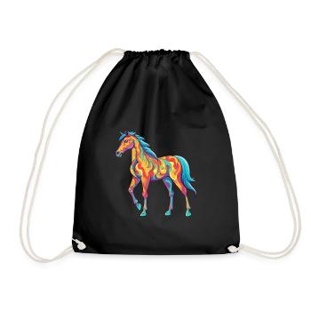 Pferd buntes Aquarell Karikatur Kawaii Tier - Turnbeutel - Schwarz - Vorne