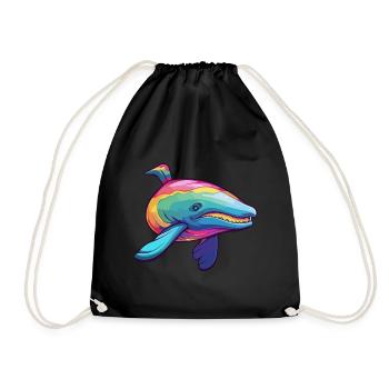 Whale Colorful Watercolor Cartoon Kawaii Animal - Drawstring Bag - black - Front
