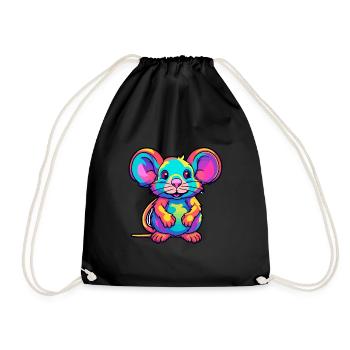 Rat Colorful Watercolor Cartoon Kawaii Animal - Drawstring Bag - black - Front