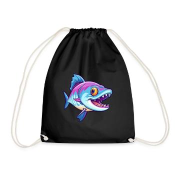 Barracuda Bunte Aquarell-Karikatur Kawaii Anima - Turnbeutel - Schwarz - Vorne