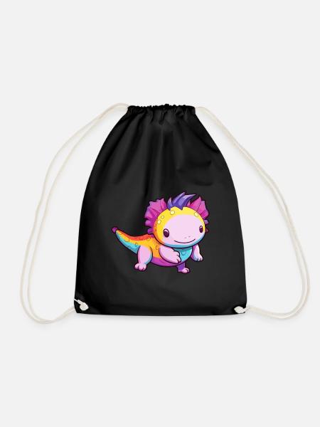 Axolotl Buntes Aquarell Cartoon Kawaii Tier - Turnbeutel - Schwarz