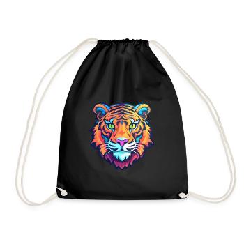 Tiger Colorful Watercolor Cartoon Kawaii Animal - Drawstring Bag - black - Front