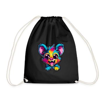 Aye Aye Colorful Watercolor Cartoon Kawaii Animal - Drawstring Bag - black - Front