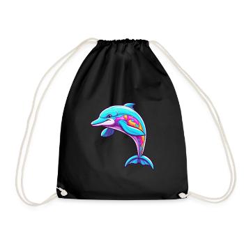 Dolphin Colorful Watercolor Cartoon Kawaii Animal - Drawstring Bag - black - Front
