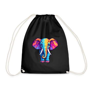 Elephant Colorful Watercolor Cartoon Kawaii Animal - Drawstring Bag - black - Front