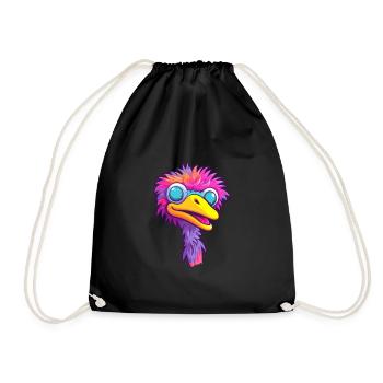 Ostrich Colorful Watercolor Cartoon Kawaii Animal - Drawstring Bag - black - Front