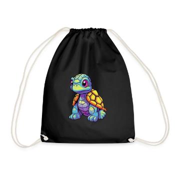 Turtle Colorful Watercolor Cartoon Kawaii Animal - Drawstring Bag - black - Front