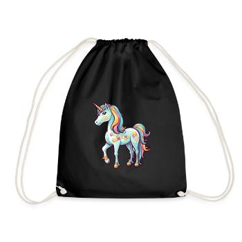 Unicorn Colorful Watercolor Cartoon Kawaii Animal - Drawstring Bag - black - Front