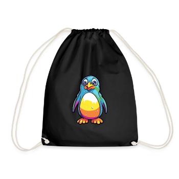 Penguin Colorful Watercolor Cartoon Kawaii Animal - Drawstring Bag - black - Front