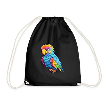 Parrot Colorful Watercolor Cartoon Kawaii Animal - Drawstring Bag - black - Front