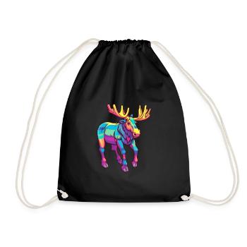 Moose Colorful Watercolor Cartoon Kawaii Animal - Drawstring Bag - black - Front