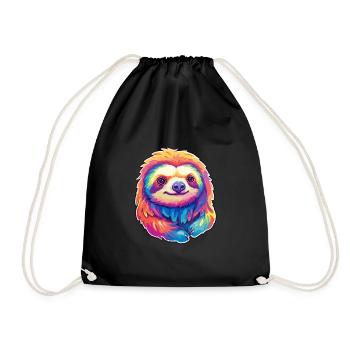 Faultier buntes Aquarell Cartoon Kawaii Tier - Turnbeutel - Schwarz - Vorne