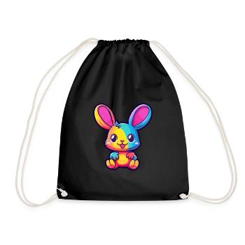 Rabbit Colorful Watercolor Cartoon Kawaii Animal - Drawstring Bag - black - Front