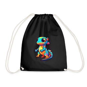 Salamander Colorful Watercolor Cartoon Kawaii Anim - Drawstring Bag - black - Front