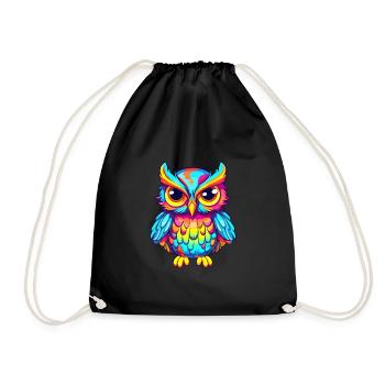 Owl Colorful Watercolor Cartoon Kawaii Animal - Drawstring Bag - black - Front