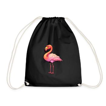 Flamingo Colorful Watercolor Cartoon Kawaii Animal - Drawstring Bag - black - Front