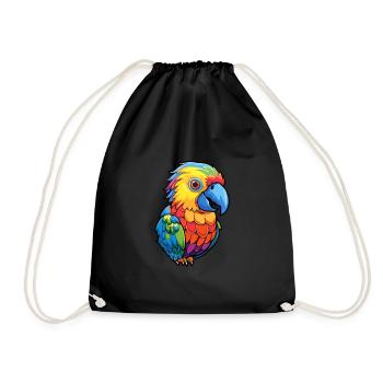 Parrot Colorful Watercolor Cartoon Kawaii Animal - Drawstring Bag - black - Front