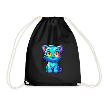 Katze buntes Aquarell Cartoon Kawaii Tier - Turnbeutel - Schwarz - Vorne